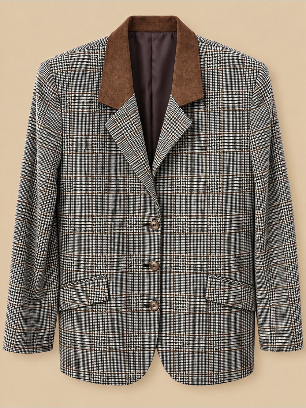 Lizsport Checked Blazer with Brown Suede Collar